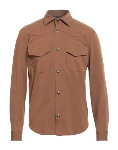Hōsio Man Shirt Brown Size 38 Cotton, Polyamide, Elastane