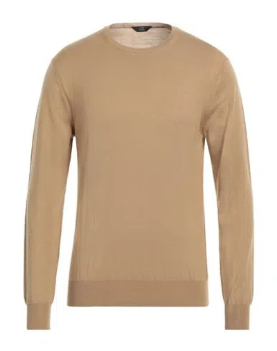 Hōsio Man Sweater Camel Size Xl Merino Wool In Beige