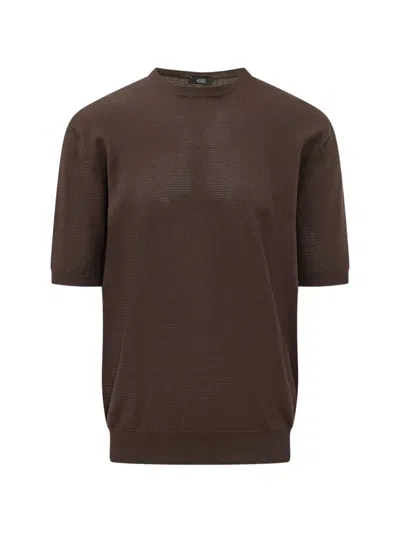 Hōsio Perforated-knit Short-sleeve Sweater In Brown