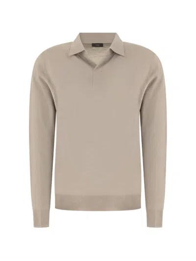 Hōsio Polo-collar Long-sleeved Sweater In Grau