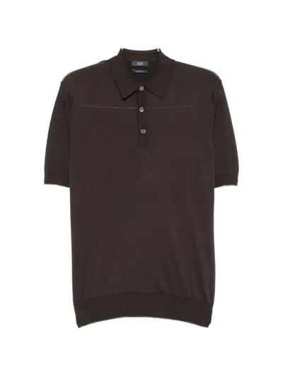 Hōsio Short-sleeve Knitted Polo Shirt In Brown