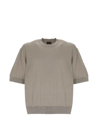 Hōsio Short-sleeve Ribbed-trim T-shirt In Neutrals