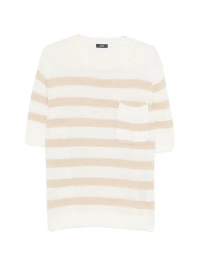 Hōsio Striped Patch-pocket Sweater In White
