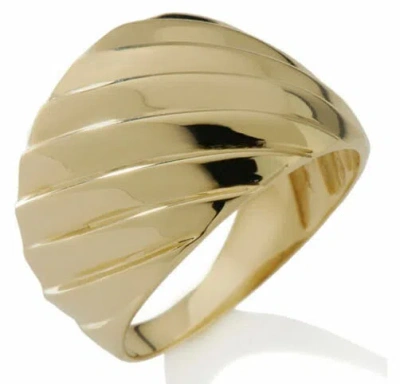 Pre-owned Hsn Shiny Bold Graduated Ribbed Ring Real 14k Yellow Gold  In Sandy Brown