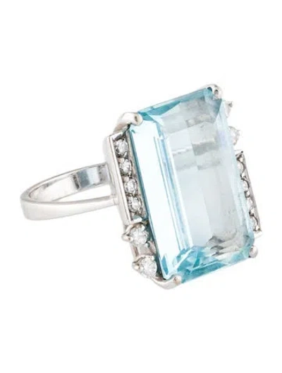 Pre-owned Hstern 18k 11.09ct Aquamarine And Diamond Cocktail Ring In Multi