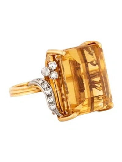 Pre-owned Hstern 18k 17.49ct Citrine & Diamond Cocktail Ring In Multicolor