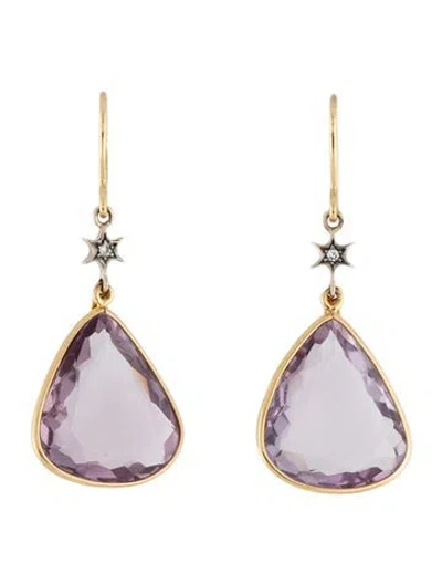 Pre-owned Hstern 18k Amethyst & Diamond Drop Earrings In Multicolor