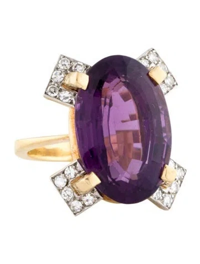 Pre-owned Hstern 18k & Platinum 14.89ctw Amethyst & Diamond Cocktail Ring In Multi