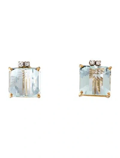 Pre-owned Hstern 18k Aquamarine & Diamond Clip-on Earrings In Multicolor