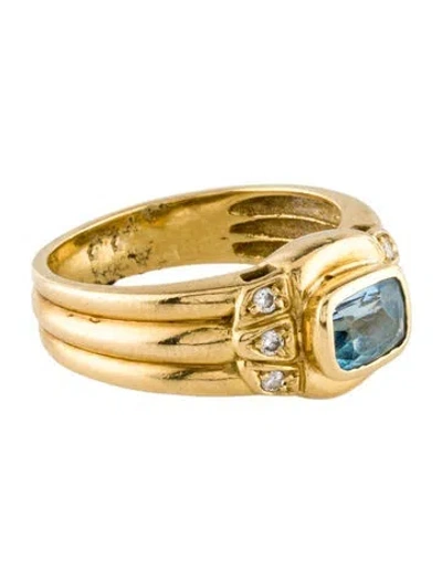 Pre-owned Hstern 18k Aquamarine & Diamond Cocktail Ring In Multi