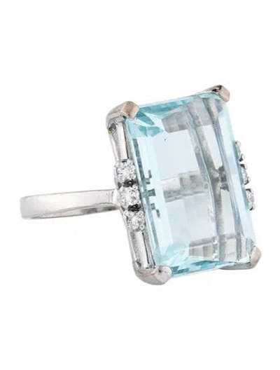Pre-owned Hstern 18k Aquamarine & Diamond Cocktail Ring In Multicolor