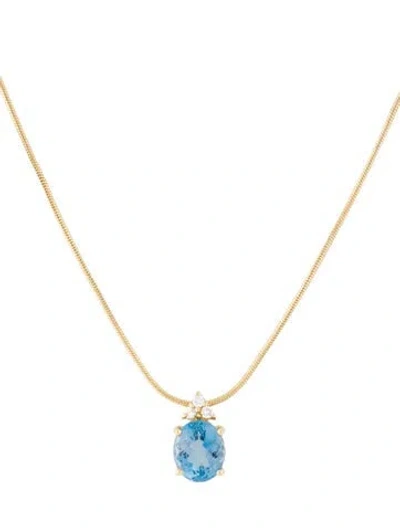 Pre-owned Hstern 18k Aquamarine & Diamond Necklace, 17" In Multicolor