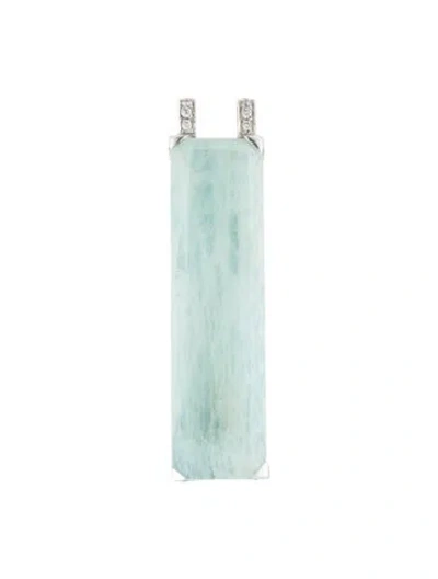Pre-owned Hstern 18k Aquamarine & Diamond Pendant, 1.5" In Multicolor