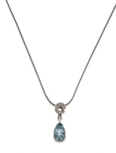 Pre-owned Hstern 18k Aquamarine & Diamond Pendant Necklace, 16.5" In Multi