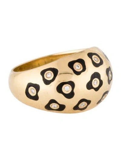 Pre-owned Hstern 18k Diamond & Enamel Leopard Ring In Black