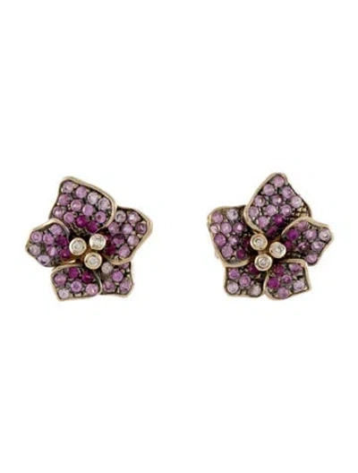 Pre-owned Hstern 18k Diamond & Sapphire Sofia Fiore Earrings In Multi