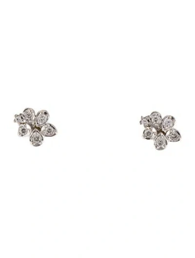 Pre-owned Hstern 18k Diamond Flower Stud Earrings In Multi