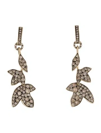 Pre-owned Hstern 18k Diamond Hera Leaf Drop Earrings In Multi