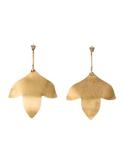 Pre-owned Hstern 18k Diamond Hera Leaf Drop Earrings In Multicolor