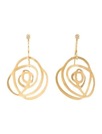 Pre-owned Hstern 18k Diamond Rose Drop Earrings In Multicolor
