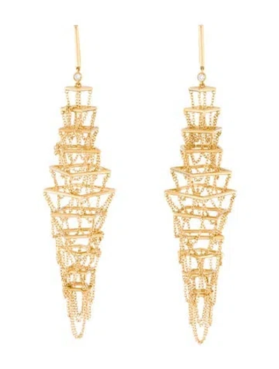 Pre-owned Hstern 18k Diamond Square & Chain "silk" Drop Earrings In Multi