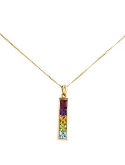 Pre-owned Hstern 18k Multistone & Diamond Pendant Necklace, 16"