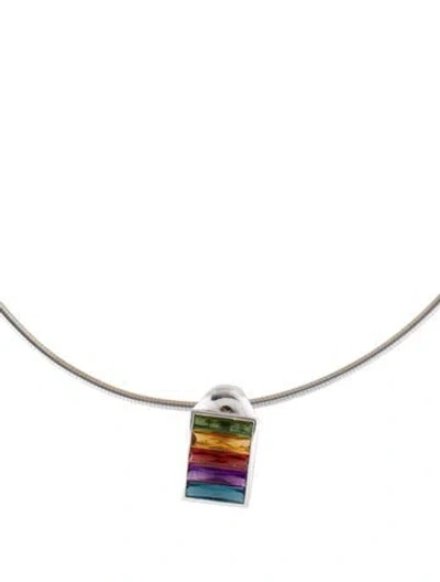 Pre-owned Hstern 18k Multistone Rainbow Pendant Necklace, 17"