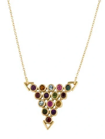 Pre-owned Hstern 18k Multistone Rainbow Triangle Pendant Necklace, 19" In Multicolor