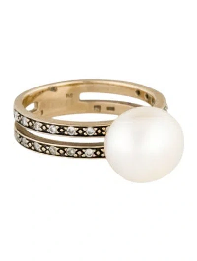 Pre-owned Hstern 18k Pearl & Diamond Cocktail Ring In Multicolor