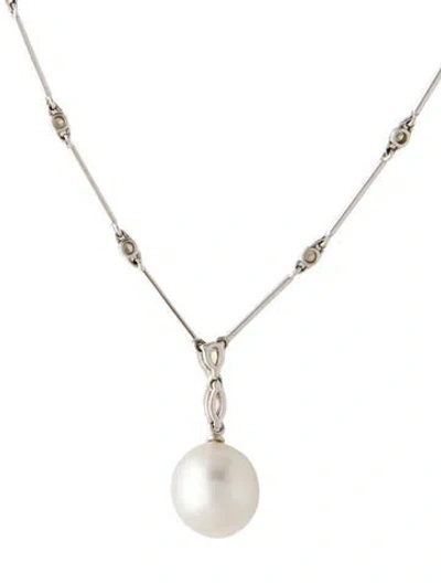 Pre-owned Hstern 18k Pearl & Diamond Pendant Necklace, 16.5" In Multicolor