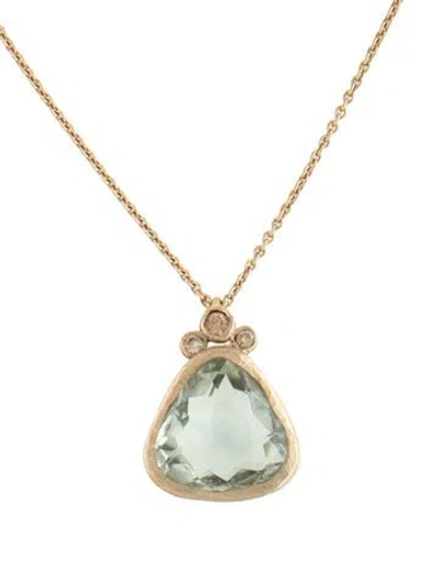Pre-owned Hstern 18k Prasiolite & Diamond Pendant Necklace, 16.5" In Multicolor
