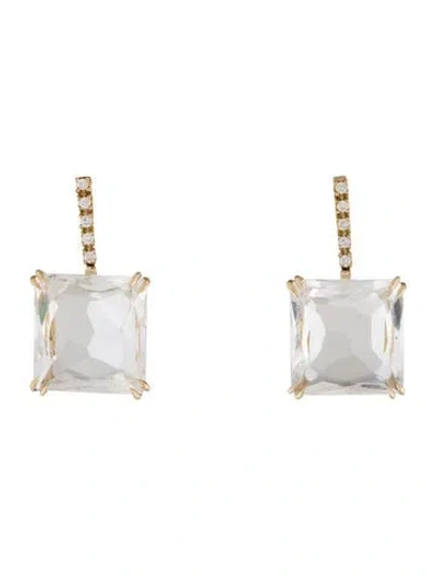 Pre-owned Hstern 18k Quartz & Diamond Cobblestone Drop Earrings In Multicolor