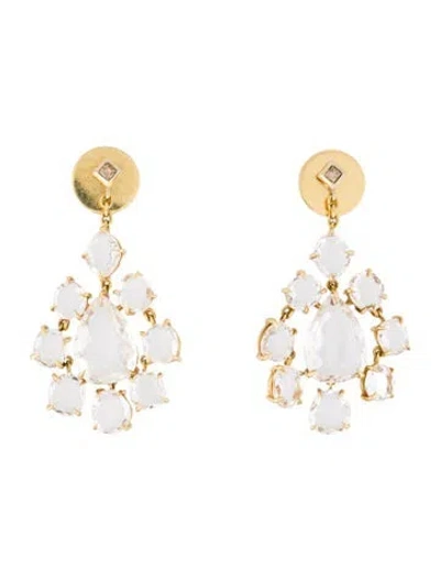 Pre-owned Hstern 18k Quartz & Diamond Moonlight Chandelier Drop Earrings In Multi