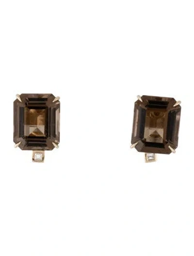 Pre-owned Hstern 18k Smoky Quartz & Diamond Stud Earrings In Multicolor