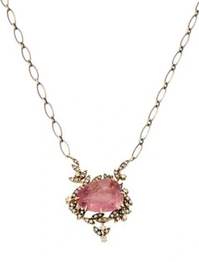 Pre-owned Hstern 18k Tourmaline & Diamond Pendant Necklace, 17.5" In Multi