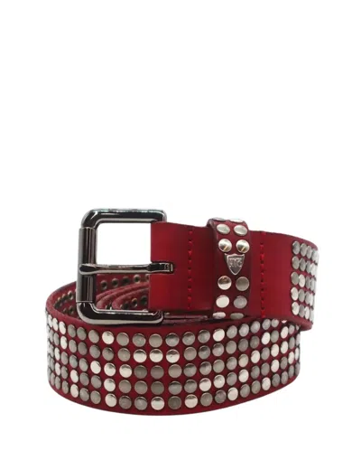 Htc Bordeaux Leather Belt With Iconic Studs And Metal Buckle In Red