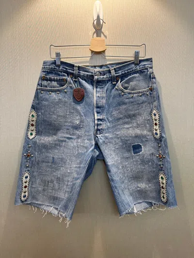 Pre-owned Htc Hollywood Trading Company X Levis Htc Irregular Humble Gemstone Studded Vintage Levi's Shorts In Blue
