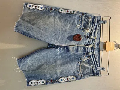 Pre-owned Htc Hollywood Trading Company X Levis Htc Irregular Humble Gemstone Studded Vintage Levi's Shorts In Blue