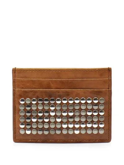 Htc Los Angeles 5.000 Stud-embellished Leather Card Holder In Brown