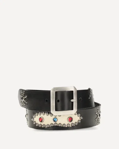 Htc Los Angeles American Belt With Colored Stone Embellishments In Black