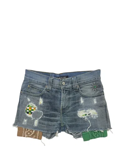 Htc Los Angeles Distressed-shorts Mit Bandana-einsatz In Blue