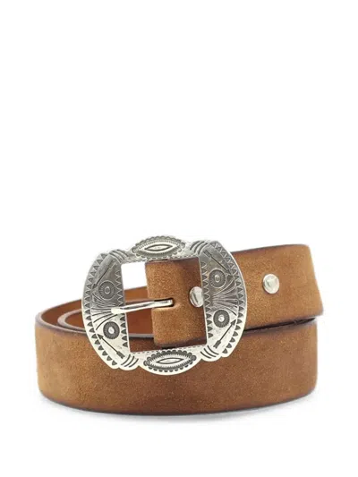 Htc Los Angeles Belasco Engraved Buckle Suede Belt In Brown