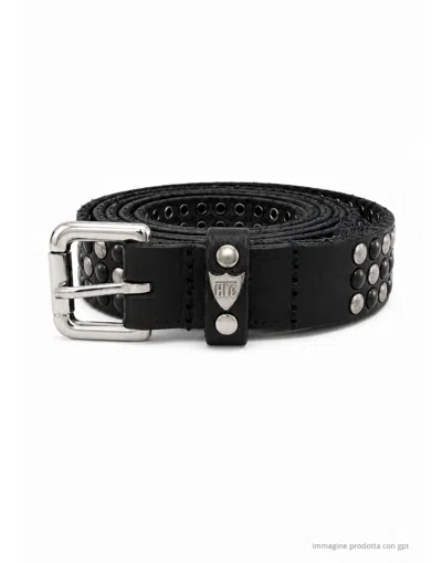 Htc Los Angeles Black 3000 Studs Silver Buckle Belt