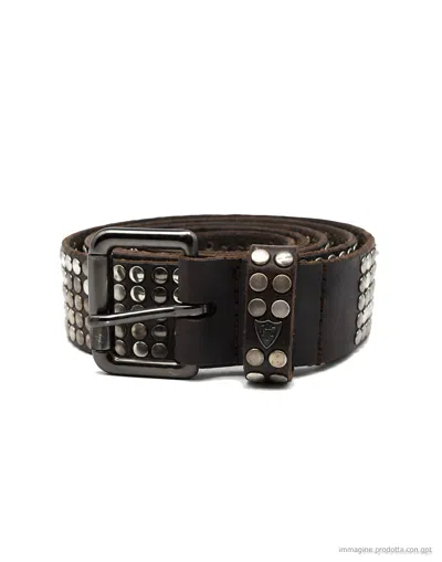 Htc Los Angeles Black Studded Synthetic Belt In Brown