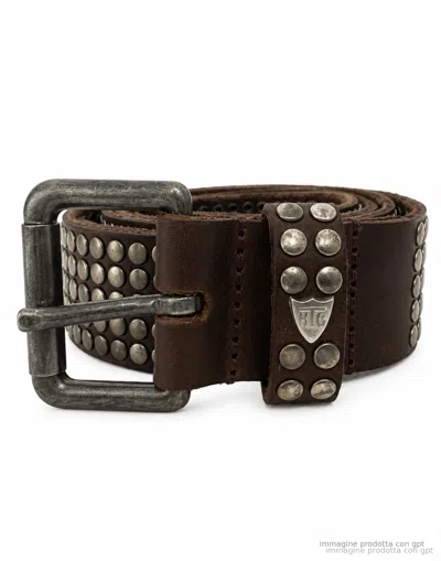 Htc Los Angeles Brown Studded Leather Belt In Pattern