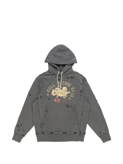 Htc Los Angeles Distressed Graphic-print Hoodie In Gray