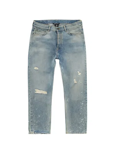 Htc Los Angeles Distressed Paint-splatter Jeans In Blue