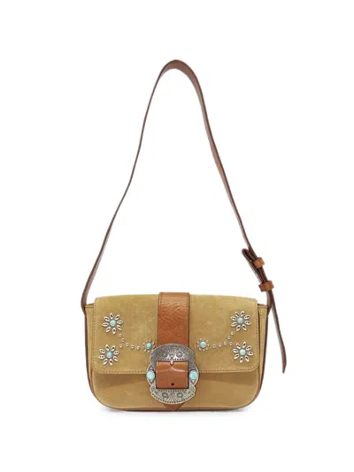Htc Los Angeles Dolly Studded Suede Shoulder Bag In Nude