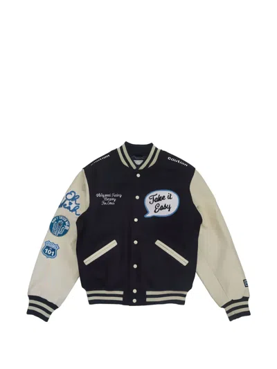 Htc Los Angeles Embroidered-patch Varsity Jacket In Black