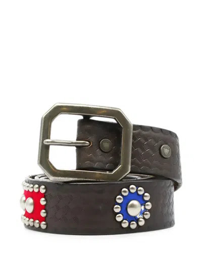 Htc Los Angeles Engraved Stud-embellished Belt In Brown